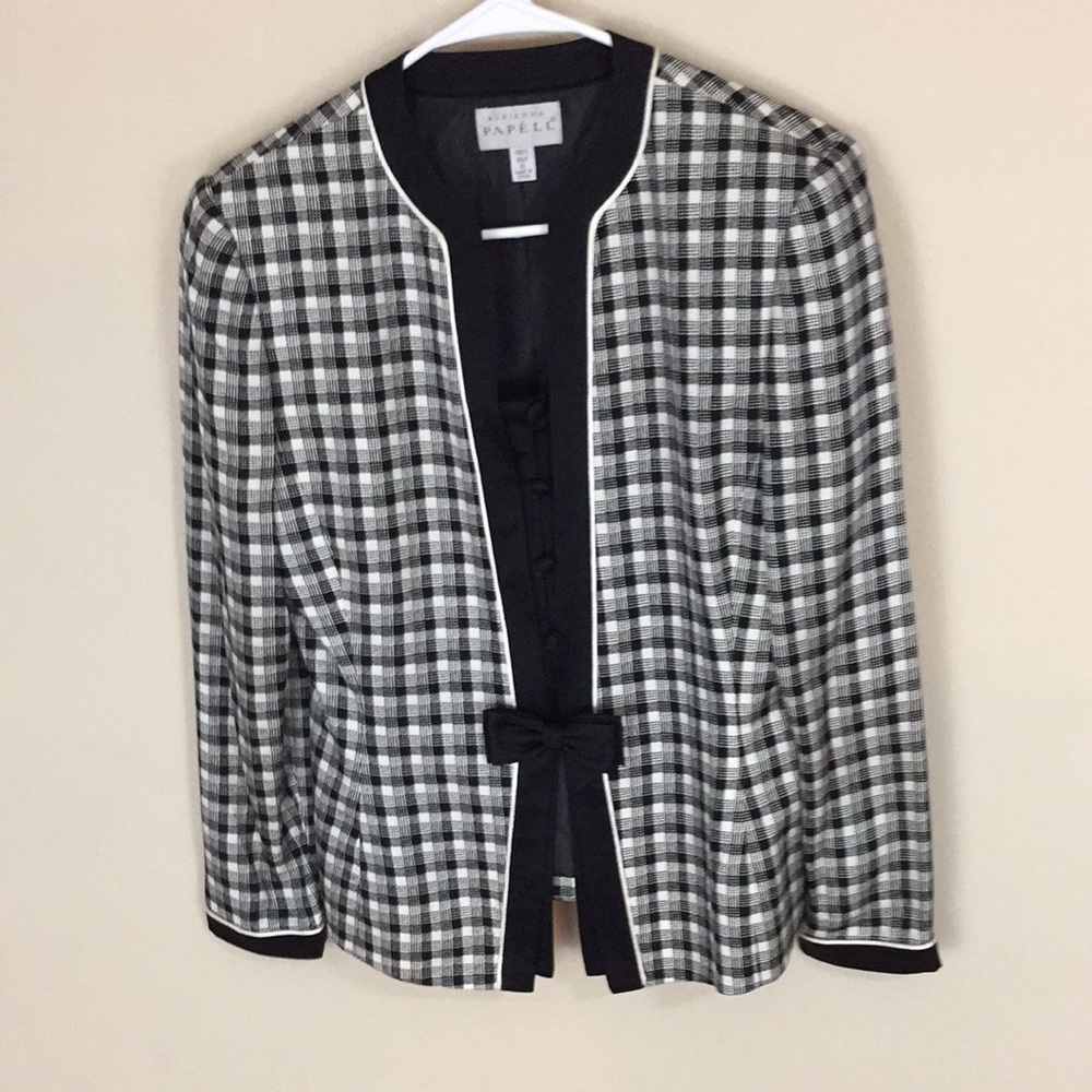 - Adrianna Papell Silk Plaid Evening Blazer with Bow Size 6